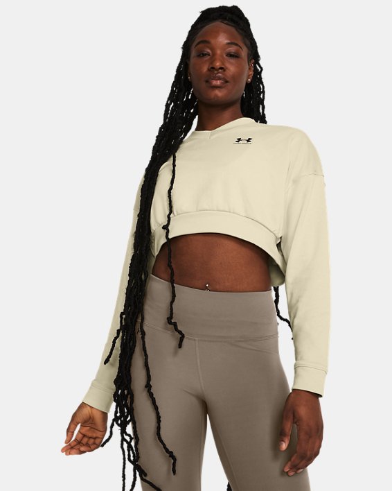 Women's UA Rival Terry Oversized Crop Crew in Brown image number 0